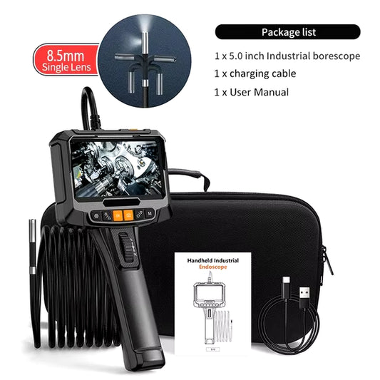 360° Steering Industrial Endoscope Camera 8Mm 5"IPS Screen Single&Dual Lens Inspection Borescope 1080P for Car Engine Pip