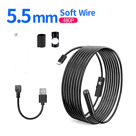 Android Endoscope 5.5Mm 7Mm Borescope Inspection Snake Camera Waterproof with 6 LED Lights Compatible with Android Phone PC